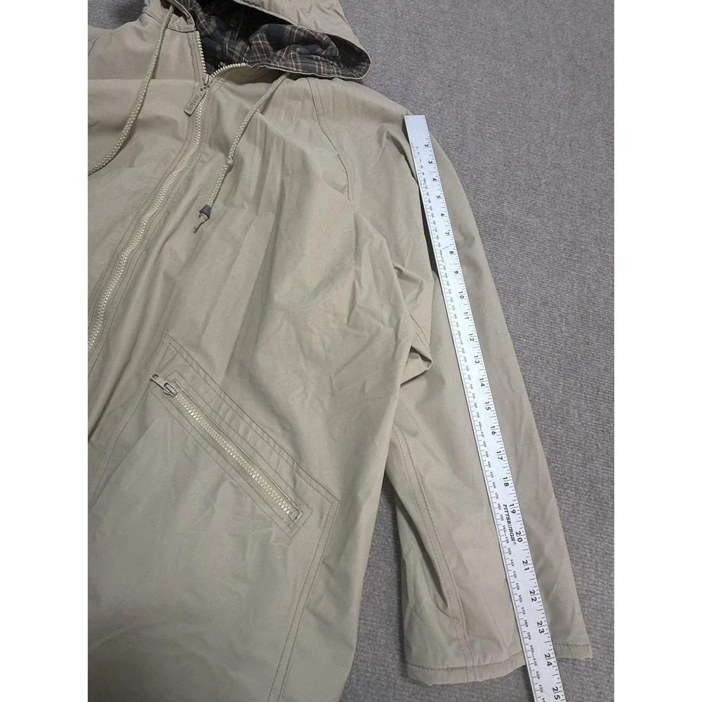 Totes Rain‎ Coat Mens Large Beige PVC Hooded Flannel Lined Insulated Jacket